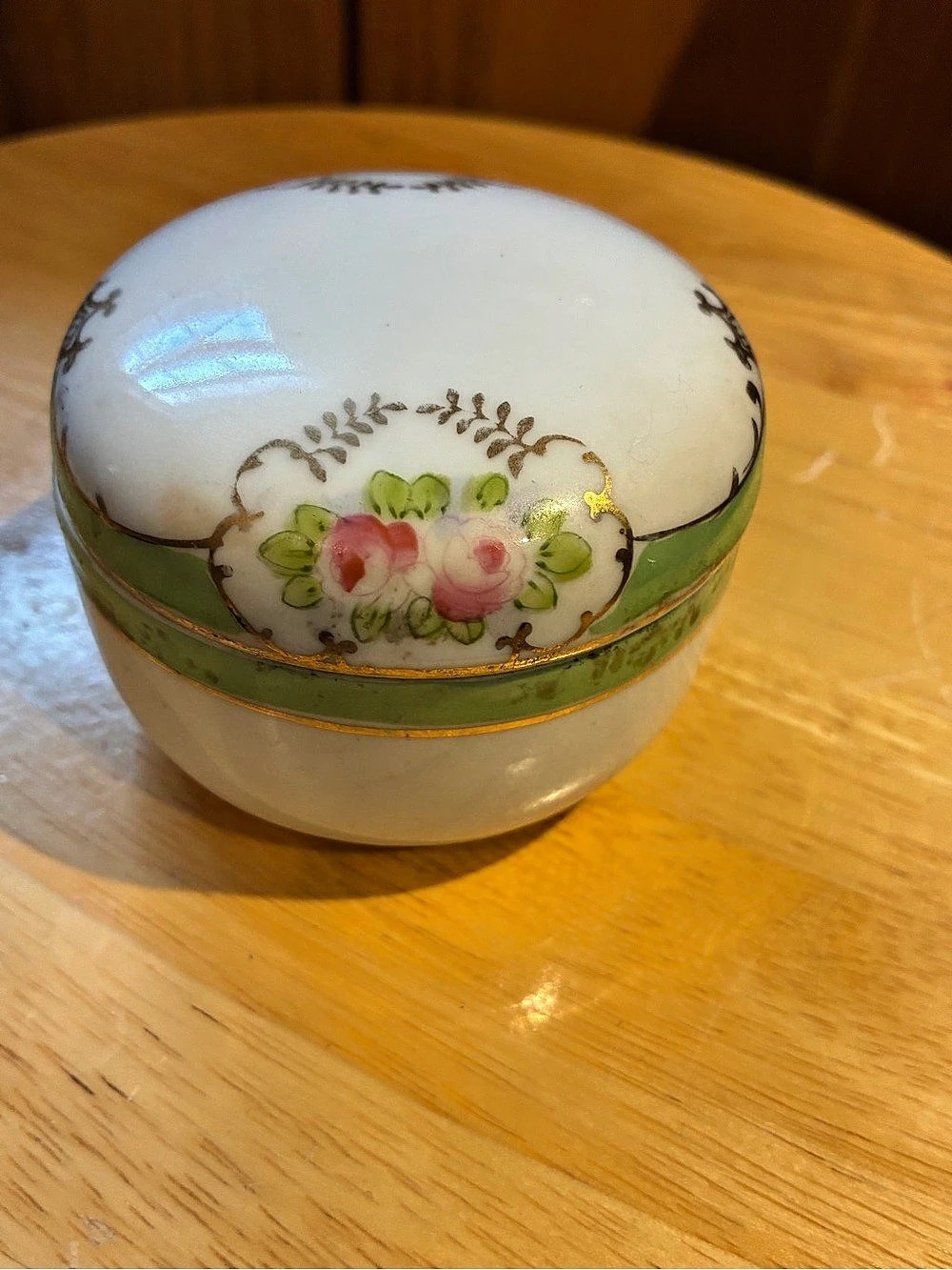 Vintage Hand Painted Nippon Round Floral Trinket Box Floral Porcelain